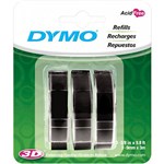 DYMO 1741670 EMBOSSING LABELLING TAPE GLOSSY 9MM BLACK PACK 3