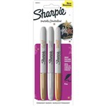 SHARPIE PERMANENT MARKER FINE POINT 10MM METALLIC ASSORTED GOLDSILVERBRONZE PACK 3