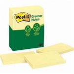 3M 655RP POSTIT NOTE GREENER RECYCLED 73MM X 123MM CANARY YELLOW PK12