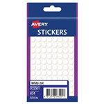 AVERY 932001 MULTI PURPOSE STICKER CIRCLE 8MM WHITE PK624