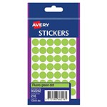 AVERY 932282 MULTI PURPOSE STICKERS CIRCLE 12MM FLURO GREEN PACK 216