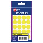 AVERY 932289 MULTIPURPOSE STICKERS CIRCLE 18MM FLURO YELLOW PACK 216