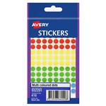 AVERY 932291 MULTI PURPOSE STICKER 8MM COLOURED DOTS ASSORTED COLOURS PK416