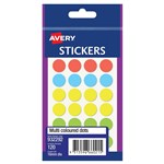 AVERY 932292 MULTI PURPOSE STICKER CIRCLE 16MM ASSORTED COLOURS PK140