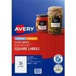 AVERY 980015 L7119 PRODUCT LABEL SQUARE LASER 35UP GLOSS WHITE PACK 10