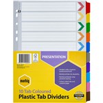 MARBIG 35017F DIVIDER WHITE BOARD WITH PLASTIC MULTI COLOURED TABS A4 10 TAB