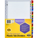 MARBIG 35028F DIVIDER WHITE BOARD WITH PLASTIC MULTI COLOURED TABS A4 131