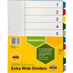 MARBIG 36200 DIVIDER POLYPROPYLENE A4 10 TAB EXTRA WIDE MULTI COLOURED TABS