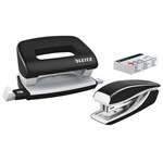 LEITZ NEXXT WOW STAPLER AND PUNCH SET MINI BLACK