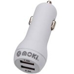 MOKI 7042962 DUAL USB CAR CHARGER WHITE