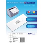 UNISTAT 38930 COPIERLASER LABEL 4SHT 105X148MM WHITE PK100SHTS