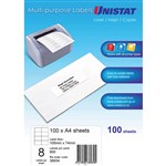 UNISTAT 38934 COPIERLASER LABEL 8SHT 105X74MM WHITE PK100SHTS