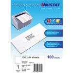 UNISTAT 38939 COPIERLASER LABEL 1SHT 297X210MM WHITE PK100SHTS