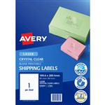 AVERY 959065 L7567 LASER LABEL 1SHT 1996X2891MM CRYSTAL CLEAR PK25SHTS