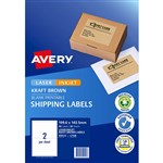 AVERY 959125 L7168 SHIPPING LABEL LASERINKJET 2UP KRAFT BROWN PACK 20