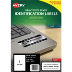 AVERY 959204 L6013 HEAVY DUTY LASER LABELS SILVER 1 UP PACK 20