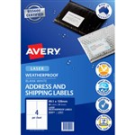 AVERY 959411 L7071 WEATHERPROOF SHIPPING LABELS 4UP WHITE PACK 10
