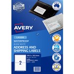 AVERY 959412 L7072 WEATHERPROOF SHIPPING LABELS 2UP WHITE PACK 10