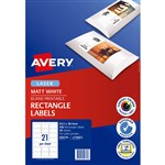 AVERY 959774 L7160CL COLOUR LASER LABEL 21SHT 635X381MM MATT WHITE PK20SHTS