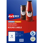 AVERY 980001 L7105 LABEL PRINT TO THE EDGE ROUND 12SHT 60MM DIAMETER WHITE GLOSSY PK10SHTS