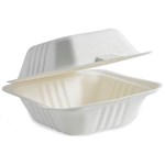 BIOPAK BIOCANE TAKEAWAY CLAMSHELL 150 X 150 X 80MM WHITE PACK 125