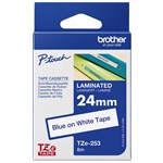 BROTHER TZ253 PTOUCH TAPE 24MM X 8MTR BLUE ON WHITE LAMINATED