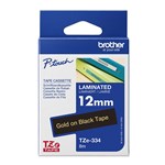 BROTHER TZE334 PTOUCH TAPE 12MM X 8MTR GOLD ON BLACK LAMINATED