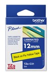 BROTHER TZEC31 LAMINATED LABELLING TAPE 12MM BLACK ON FLURO YELLOW