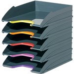 DURABLE VARICOLOR LETTER TRAYS 255 X 55 X 330MM GREYYELLOWORANGEREDPINKPURPLE SET 5