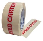 MIXED CARTON MESSAGE PACKAGING TAPE 48MM X 66M WHITE TAPE RED PRINT