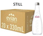 EVIAN STILL MINERAL WATER GLASS BOTTLE 330ML X 20