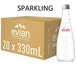 EVIAN SPARKLING MINERAL WATER GLASS BOTTLE 330ML X 20