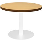 RAPIDLINE CIRCULAR COFFEE TABLE 600 X 425MM BEECH COLOURED TABLE TOP  WHITE POWDER COAT BASE