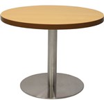 RAPIDLINE CIRCULAR COFFEE TABLE 600 X 425MM CHERRY COLOURED TABLE TOP  STAINLESS STEEL BASE