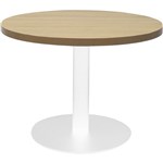 RAPIDLINE CIRCULAR COFFEE TABLE 600 X 425MM NATURAL OAK TABLE TOP  WHITE POWDER COAT BASE