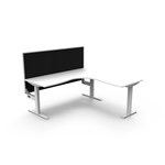 RAPIDLINE BOOST STATIC CORNER WORKSTATION WITH SCREEN 1800 X 1500MM NATURAL WHITE TOP  WHITE FRAME  BLACK SCREEN