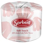 SORBENT PROFESSIONAL SOFT TOUCH TOILET TISSUE 2 PLY 400 SHEETS CARTON 48