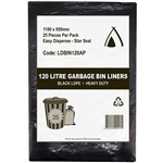 HUHTAMAKI HEAVY DUTY ALL PURPOSE LDPE BIN LINER 120 LITRE 1100 X 950MM BLACK PACK 25