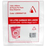 HUHTAMAKI EXTRA HEAVY DUTY BIN LINER 120 LITRE 1100 X 950MM NATURAL PACK 25
