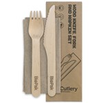 BIOPAK WOODEN KNIFE FORK AND NAPKIN SET 160MM PACK 100