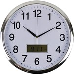 ITALPLAST I 393 CLOCK 36CM ROUND WITH LCD DISPLAY AND CHROME TRIM