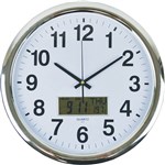 ITALPLAST I394 WALL CLOCK 430MM WITH DIGITAL DISPLAY CHROME FRAME  WHITE FACE