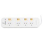 ITALPLAST I522 POWER BOARD 4 OUTLET WITH INDIVIDUAL SWITCHES SURGE AND OVERLOAD 220240V 10A 2400W WHITE