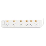 ITALPLAST I523 POWER BOARD 6 OUTLET WITH INDIVIDUAL SWITCHES SURGE AND OVERLOAD 220240V 10A 2400W WHITE