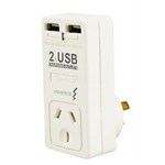ITALPLAST I532 SINGLE ADAPTOR WITH SURGE PROTECTION AND 2 X USB CHARGERS 240V 10A WHITE