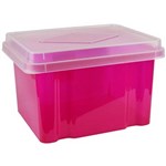 ITALPLAST I307 STORAGE BOX TRANSPARENT PINK WITH CLEAR LID 32 LITRE