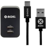 MOKI  ACCMSTCWALL TYPEC SYNCHARGE BRAIDED CABLE PLUS WALL CHARGER BLACK