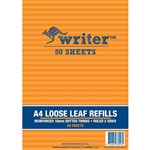 WRITER LOOSE LEAF REFILL REINFORCED 18MM DOTTED THIRDS 57GSM A4 50 SHEET