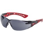 BOLLE SAFETY RUSH PLUS SAFETY GLASSES RED AND BLACK ARMS SMOKE LENS