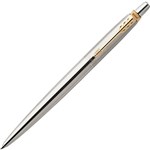 PARKER 1953206 JOTTER BALLPOINT PEN STAINLESS STEEL GOLD TRIM MEDIUM NIB BLUE